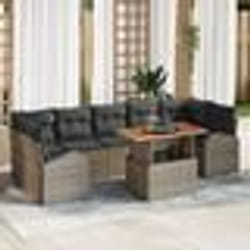 vidaXL Ensemble de salle à manger de jardin en 8 pièces avec coussins en poly rattan gris et acacia
