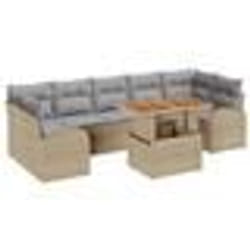 vidaXL Ensemble de Salle à Manger de Jardin de 8 Pièces avec Coussins Beige en Poly Rotin Acacia