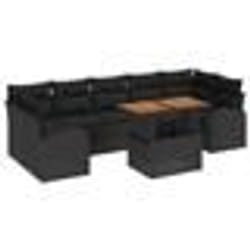 vidaXL Ensemble de Salle à Manger de Jardin 8 Pièces avec Coussins Noir Poly Rotin Acacia
