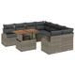 vidaXL Ensemble de salle à manger de jardin de 9 pièces avec coussins Gris Poly Rattan Acacia