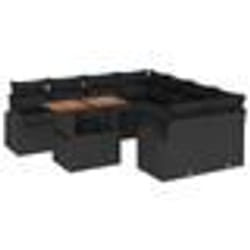 vidaXL Ensemble de Salle à Manger de Jardin en 9 pièces avec Coussins Noir Poly Rattan Acacia