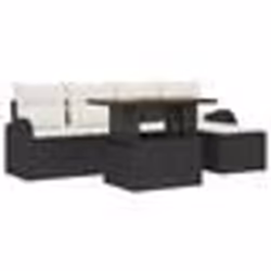 vidaXL Ensemble de salle à manger jardin 6 pièces avec coussins noir poly rattan acacia