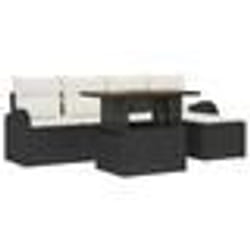 vidaXL Ensemble de salle à manger jardin 6 pièces avec coussins noir poly rattan acacia