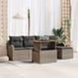 vidaXL Ensemble de salle à manger de jardin de 6 pièces avec coussins en poly rotin gris et acacia