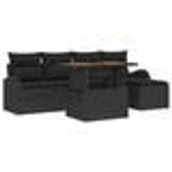vidaXL Ensemble de salle à manger de jardin de 6 pièces avec coussins noirs en poly rattan