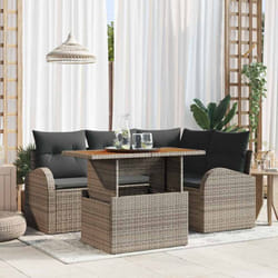 vidaXL Ensemble de salle à manger de jardin de 5 pièces avec coussins en poly ratin gris et acacia