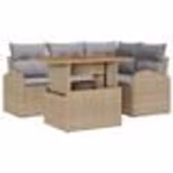 vidaXL Ensemble de Salle à Manger de Jardin en 5 Pièces avec Coussins Beige Rattan Poly Acacia