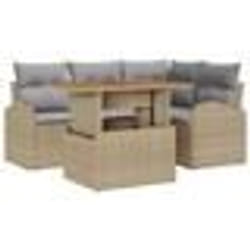 vidaXL Ensemble de Salle à Manger de Jardin en 5 Pièces avec Coussins Beige Rattan Poly Acacia
