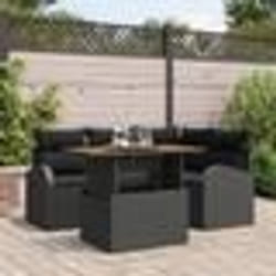 vidaXL Set de salle à manger de jardin 5 pièces avec coussins noirs en poly rotin