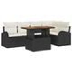 vidaXL Set de salle à manger de jardin 6 pièces avec coussins noir poly rattan acacia