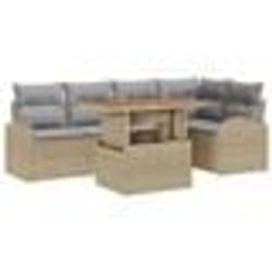 vidaXL Ensemble salle à manger jardin 6 pièces avec coussins Beige Poly Rattan Acacia