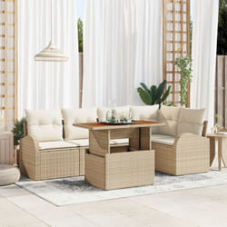 Vidaxl - Ensemble de salle à manger de jardin de 6 pièces avec coussins beige poly rattan acacia