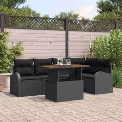 vidaXL Ensemble de salle à manger de jardin 6 pièces avec coussins en poly rotin noir et acacia