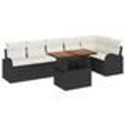 vidaXL Ensemble de salle à manger de jardin 7 pièces avec coussins en noir poly rotin acacia