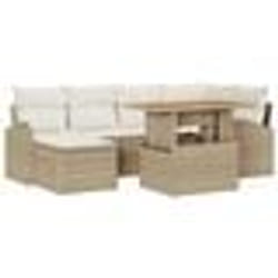 vidaXL Ensemble de salle à manger de jardin 7 pièces avec coussins Beige Poly Rattan
