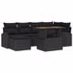 vidaXL Ensemble de salle à manger de jardin 7 pièces avec coussins noir poly rotin acacia