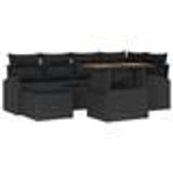 vidaXL Ensemble de salle à manger de jardin 7 pièces avec coussins noir poly rotin acacia