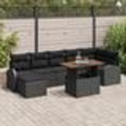 vidaXL Ensemble de salle à manger de jardin 8 pièces avec coussins en noir et polyrotin