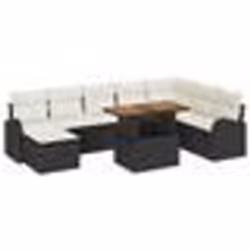vidaXL Set de Salle à Manger de Jardin de 9 Pièces avec Coussins Noir Rattan Poly Acacia