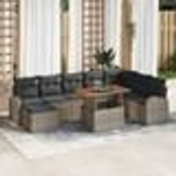 vidaXL Ensemble de salle à manger de jardin 9 pièces avec coussins en poly rattan et acacia gris