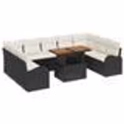vidaXL Ensemble de salle à manger de jardin 10 pièces avec coussins Noir Poly Rattan Acacia