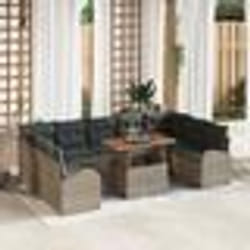 vidaXL Ensemble de salle à manger de jardin de 10 pièces avec coussins en gris poly rotin et acacia