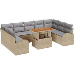 Vidaxl - Ensemble de salle à manger de jardin 10 pièces avec coussins en poly rattan beige acacia