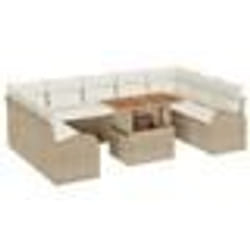 vidaXL Ensemble de Salle à Manger de Jardin de 10 Pièces avec Coussins Beige Poly Rotin Acacia