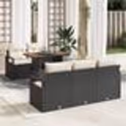 Ensemble 6 pièces canapé de jardin avec coussins poly rattan noir acacia