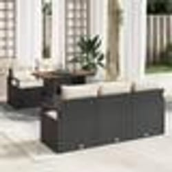 Ensemble 6 pièces canapé de jardin avec coussins poly rattan noir acacia