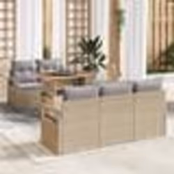 vidaXL Ensemble de Canapé de Jardin 6 Pièces avec Coussins Beige Poly Rattan Acacia