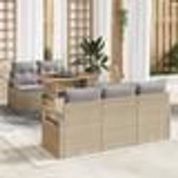 vidaXL Ensemble de Canapé de Jardin 6 Pièces avec Coussins Beige Poly Rattan Acacia