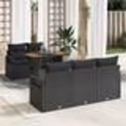 Ensemble de canapés de jardin de 6 pièces avec coussins en poly rattan noir Acacia