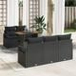 Ensemble de canapés de jardin de 6 pièces avec coussins en poly rattan noir Acacia