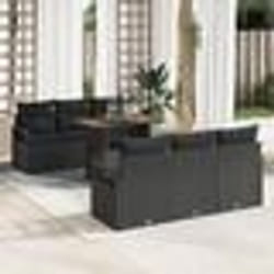 Ensemble de canapé de jardin 7 pièces avec coussins en rattan poly noir