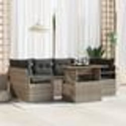 Ensemble de Sofa de Jardin 7 pièces vidaXL avec Coussins Gris Poly Rattan Acacia