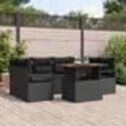 vidaXL Ensemble de Canapés de Jardin 7 Pièces avec Coussins Noir Rattan Poly Acacia