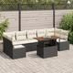 vidaXL Ensemble de Canapé de Jardin 8 pcs Noir et Crème Grand