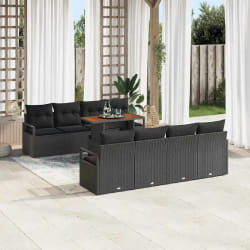 vidaXL Ensemble de canapé de jardin avec coussin 9 pcs Noir et Marron