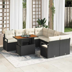 vidaXL Set de Sofa de Jardin avec coussin 9 pcs Noir et Crème Grand