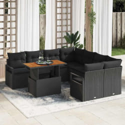 vidaXL Ensemble de Canapés de Jardin 9 pcs Noir Standard Rotin