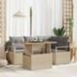 vidaXL Set de jardin 5 pièces avec des coussins beiges en rotin polyéthylène et acacia