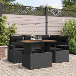 vidaXL Set de canapé de jardin 5 pièces avec des coussins en rotin noir et en acacia.