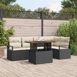 vidaXL Set de jardin 6 pièces avec coussins en poly rattan noir et acacia