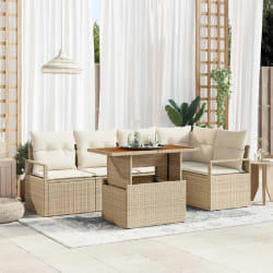 vidaXL Canapé de jardin 6 pièces avec coussins en polyrotin beige et acacia.