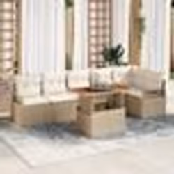 vidaXL Ensemble de canapés de jardin 7 pièces avec des coussins en rotin poly beige et acacia.