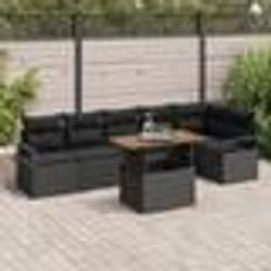 vidaXL Ensemble de canapé de jardin 7 pièces avec coussins en poly rattan noir et bois d'acacia.