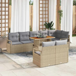 vidaXL Canapé de jardin 9 pièces avec coussins en poly rotin beige et acacia