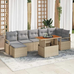 vidaXL Ensemble de canapé de jardin 8 pièces avec coussins beige en poly rattan et acacia.