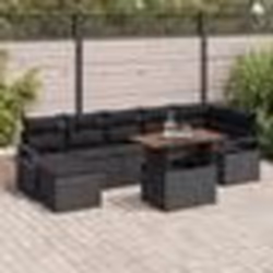 vidaXL Ensemble salon de jardin 8 pièces avec coussins, Noir, Poly Rattan, Acacia